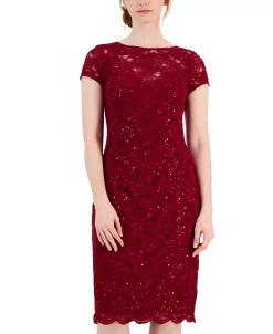 Connected Women's Embellished Lace Short-Sleeve Dress 8 Connected Women's Embellished Lace Short-Sleeve Dress -VINCE CAMUTO Shop 23019046 fpx