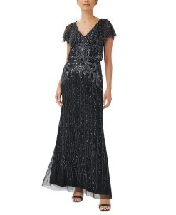 Adrianna Papell Women's Beaded Flutter-Sleeve Gown