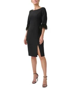 Adrianna Papell Women's Feather-Trim Sheath Dress
