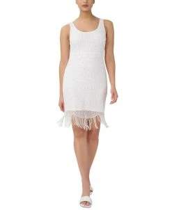 Adrianna Papell Women's Scoop-Neck Fringe-Trim Sheath Dress