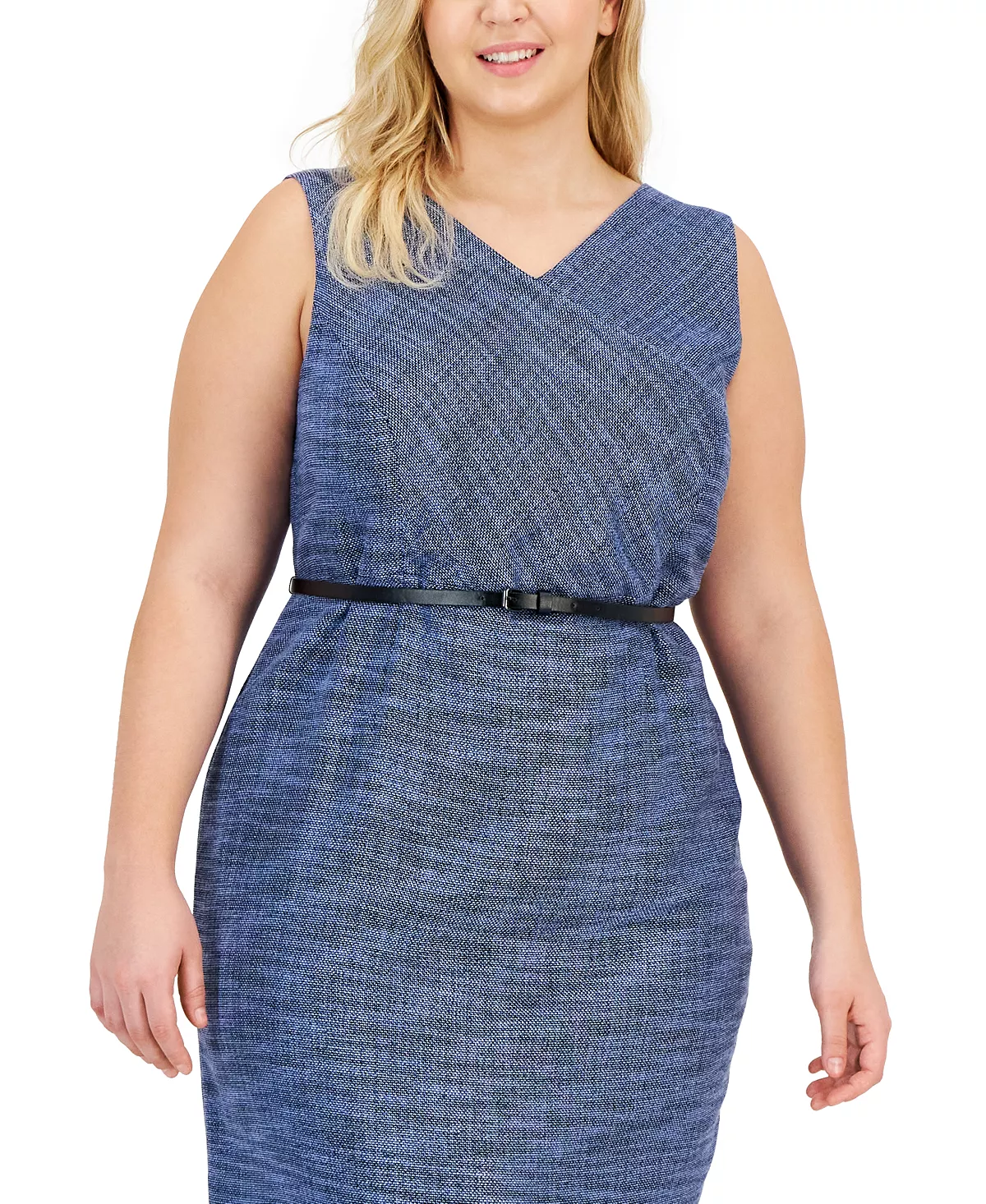 Kasper Plus Size Sleeveless Belted Tweed Sheath Dress 4 Kasper Plus Size Sleeveless Belted Tweed Sheath Dress - Image 4