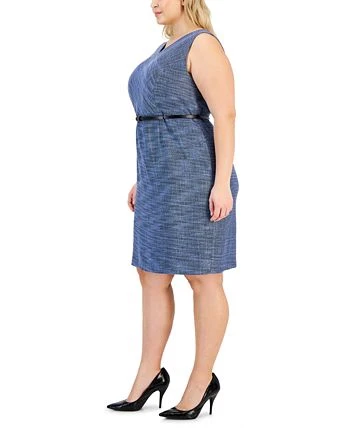 Kasper Plus Size Sleeveless Belted Tweed Sheath Dress 3 Kasper Plus Size Sleeveless Belted Tweed Sheath Dress - Image 3