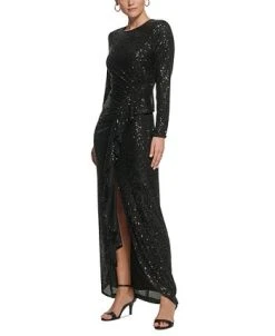 Vince Camuto Women's Long-Sleeve Ruffle-Front Sequin Dress -VINCE CAMUTO Shop 23048210 fpx