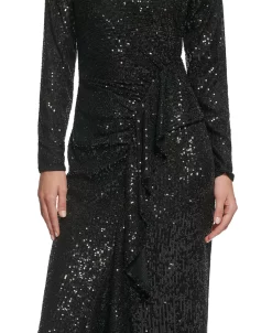 Vince Camuto Women's Long-Sleeve Ruffle-Front Sequin Dress -VINCE CAMUTO Shop 23048211 fpx