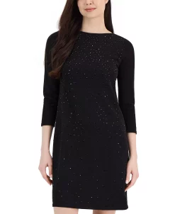 Anne Klein Women's Studded 3/4-Sleeve Fit & Flare Sweater Dress -VINCE CAMUTO Shop 23099107 fpx