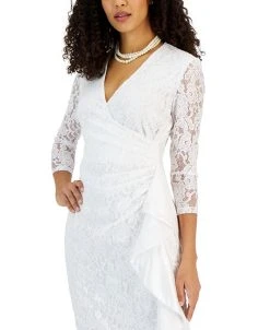 Kasper Women's Lace Ruched Cascading Ruffle Maxi Dress 9 Kasper Women's Lace Ruched Cascading Ruffle Maxi Dress -VINCE CAMUTO Shop 23109674 fpx