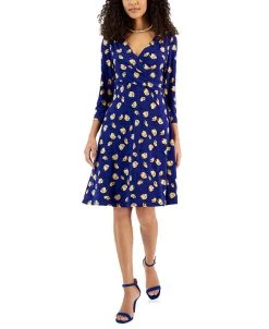 Kasper Women's Maura Printed Surplice-Neck Dress