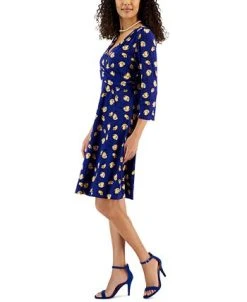 Kasper Women's Maura Printed Surplice-Neck Dress 7 Kasper Women's Maura Printed Surplice-Neck Dress -VINCE CAMUTO Shop 23109768 fpx