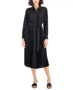 Alfani Women's Pleated Belted Midi Shirtdress, Created For Macy's