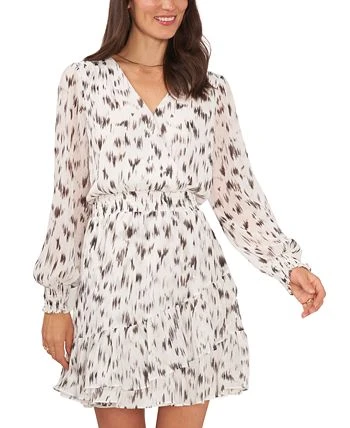 Vince Camuto Women's Printed Surplice Ruffled Dress 3 Vince Camuto Women's Printed Surplice Ruffled Dress - Image 3