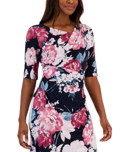Connected Women's Floral-Print Elbow-Sleeve Sheath Dress 8 Connected Women's Floral-Print Elbow-Sleeve Sheath Dress -VINCE CAMUTO Shop 23220745 fpx