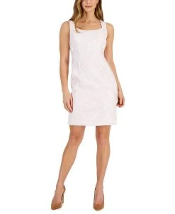 Kasper Women's Jacquard Square-Neck Sleeveless Sheath Dress