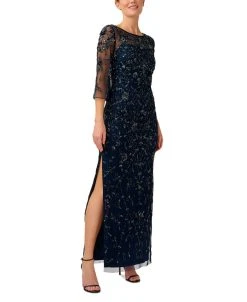 Adrianna Papell Women's Beaded 3/4-Sleeve Gown