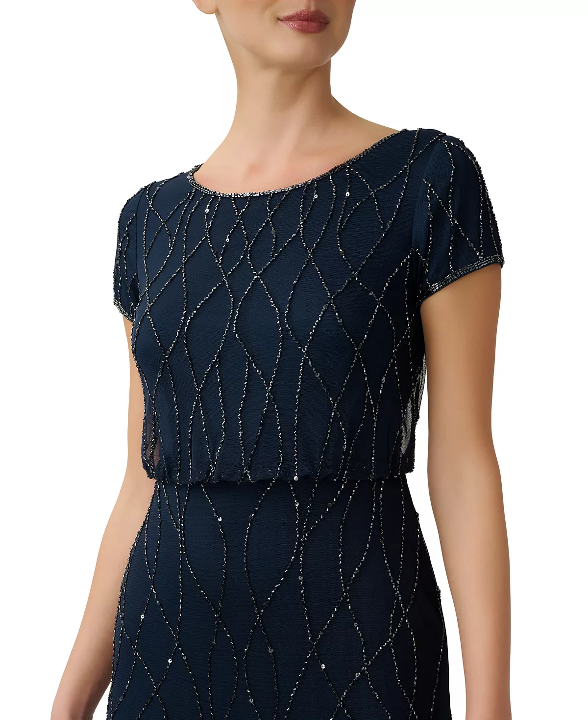 Adrianna Papell Women's Short Sleeve Embellished Overlay Gown 3 Adrianna Papell Women's Short Sleeve Embellished Overlay Gown - Image 3