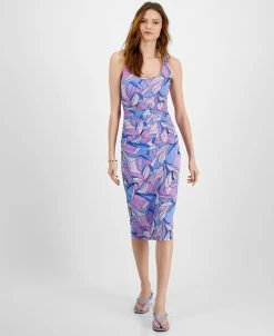 Bar III Women's Printed Ruched Pullover Midi Sheath Dress, Created For Macy's