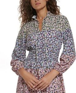 Vince Camuto Women's Mixed-Print Smocked-Waist Dress 7 Vince Camuto Women's Mixed-Print Smocked-Waist Dress -VINCE CAMUTO Shop 23360646 fpx