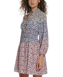 Vince Camuto Women's Mixed-Print Smocked-Waist Dress 8 Vince Camuto Women's Mixed-Print Smocked-Waist Dress -VINCE CAMUTO Shop 23360647 fpx