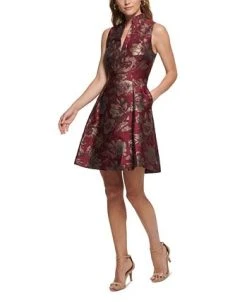 Vince Camuto Women's Jacquard Ruffled-Neck Fit & Flare Dress 7 Vince Camuto Women's Jacquard Ruffled-Neck Fit & Flare Dress -VINCE CAMUTO Shop 23387961 fpx