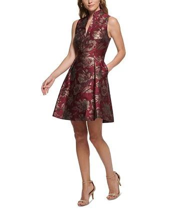 Vince Camuto Women's Jacquard Ruffled-Neck Fit & Flare Dress 3 Vince Camuto Women's Jacquard Ruffled-Neck Fit & Flare Dress - Image 3