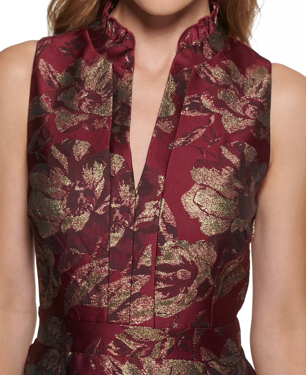 Vince Camuto Women's Jacquard Ruffled-Neck Fit & Flare Dress 4 Vince Camuto Women's Jacquard Ruffled-Neck Fit & Flare Dress - Image 4