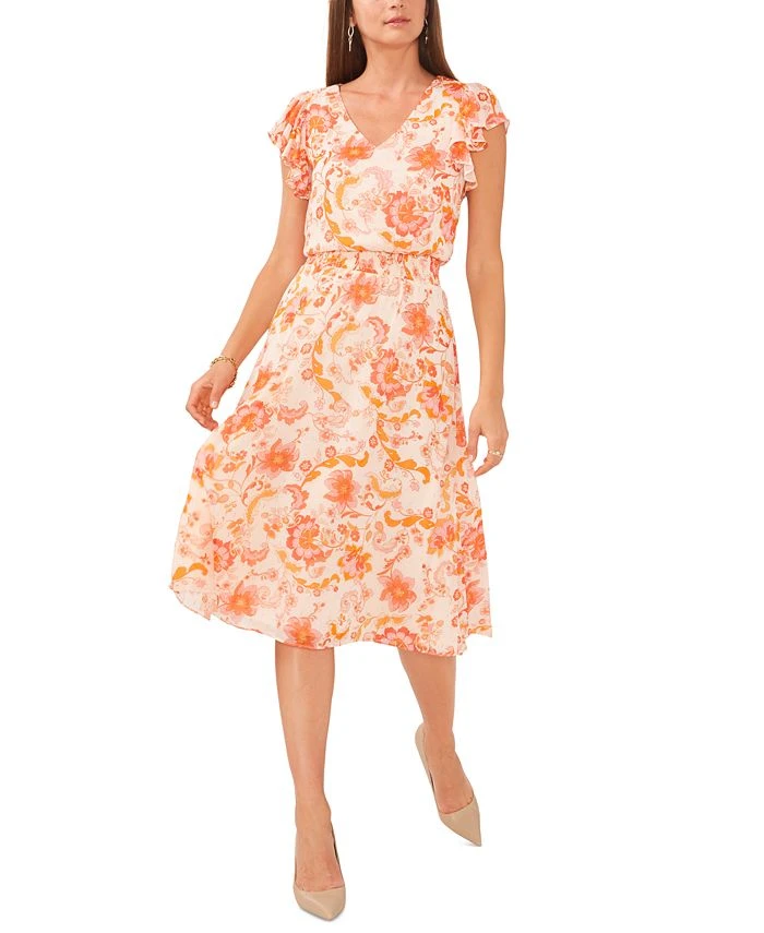 Vince Camuto Women's Printed Flutter-Sleeve Fit & Flare Dress 1 Vince Camuto Women's Printed Flutter-Sleeve Fit & Flare Dress