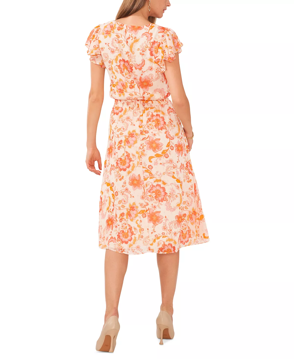 Vince Camuto Women's Printed Flutter-Sleeve Fit & Flare Dress 2 Vince Camuto Women's Printed Flutter-Sleeve Fit & Flare Dress - Image 2