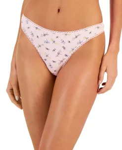 Charter Club Everyday Cotton Women's Lace-Trim Thong, Created For Macy's -VINCE CAMUTO Shop 23444594 fpx
