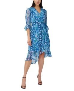 Adrianna Papell Floral-Print Wrap-Style Cocktail Dress