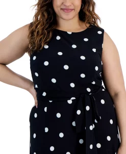 Kasper Plus Size Polka Dot-Print Belted Fit & Flare Dress -VINCE CAMUTO Shop 23566914 fpx