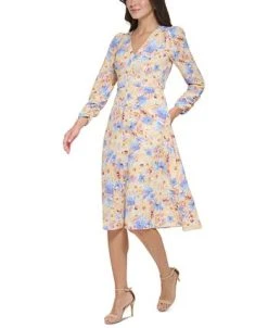 Vince Camuto Women's Floral-Print Cutout-Back Pebble-Crepe Midi Dress 7 Vince Camuto Women's Floral-Print Cutout-Back Pebble-Crepe Midi Dress -VINCE CAMUTO Shop 23567832 fpx