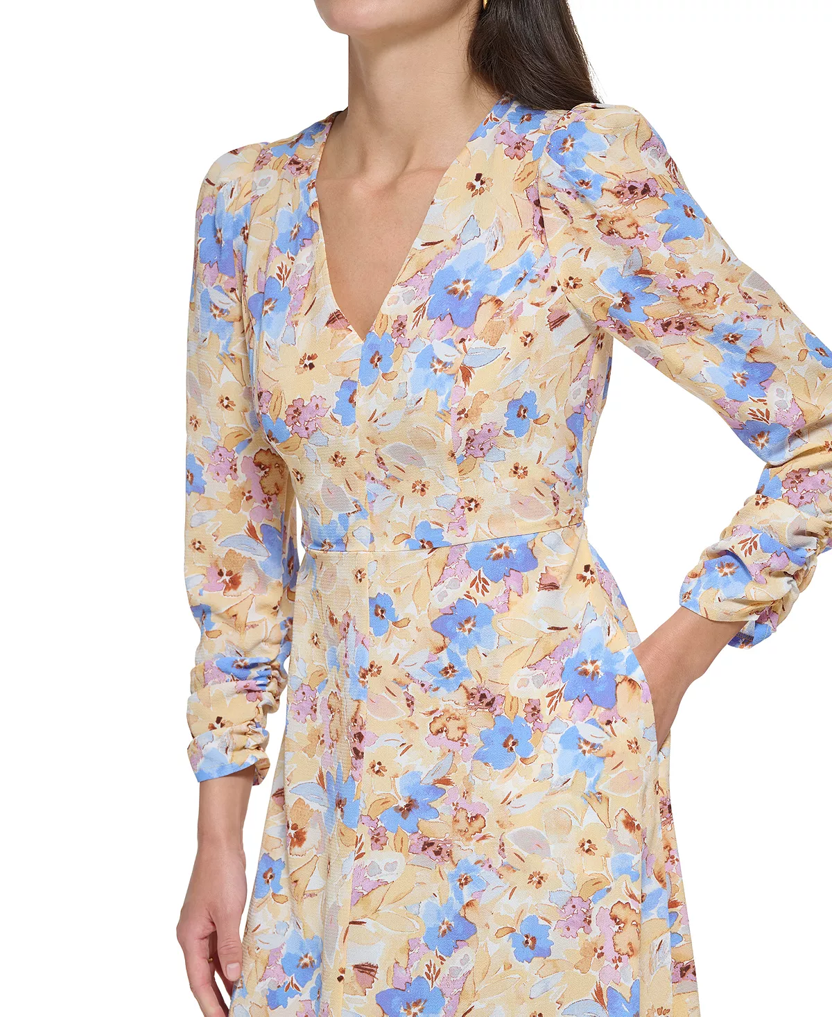 Vince Camuto Women's Floral-Print Cutout-Back Pebble-Crepe Midi Dress 4 Vince Camuto Women's Floral-Print Cutout-Back Pebble-Crepe Midi Dress - Image 4