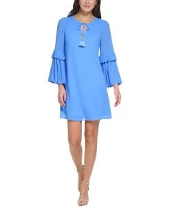 Vince Camuto Women's Flare-Sleeve Tie-Neck Shift Dress