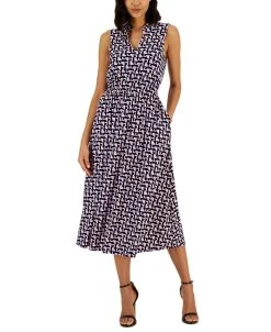 Anne Klein Women's Jenna Stand-Collar Sleeveless Dress