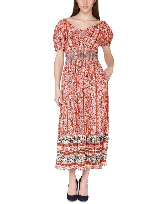 Black Tape Women's Short-Sleeve Smocked-Waist Tiered Maxi Dress 1 Black Tape Women's Short-Sleeve Smocked-Waist Tiered Maxi Dress