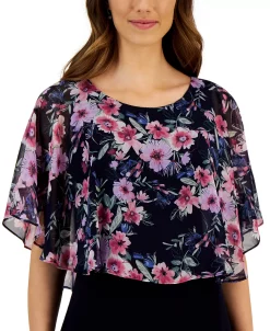 Connected Women's Round-Neck Floral-Cape A-Line Dress -VINCE CAMUTO Shop 23656134 fpx