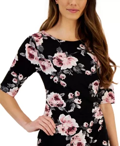 Connected Women's Floral-Print Elbow-Sleeve Sheath Dress -VINCE CAMUTO Shop 23656197 fpx