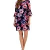 Connected Women's Swiss-Dot Floral-Print Bell-Sleeve Dress