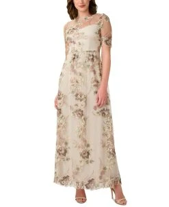 Adrianna Papell Women's Floral-Embroidered Gown