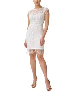 Adrianna Papell Women's Embellished Beaded Fringe Sheath Dress