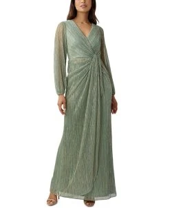 Adrianna Papell Women's Metallic Crinkled Draped Gown