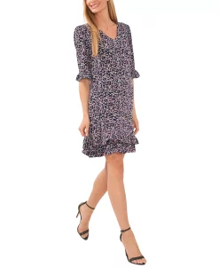 CeCe Women's Floral-Print Ruffled 3/4-Sleeve Dress -VINCE CAMUTO Shop 23747805 fpx