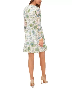 Vince Camuto Women's Printed Split-Neck Long-Sleeve Dress -VINCE CAMUTO Shop 23776551 fpx