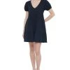 Black Tape Women's V-Neck Puff-Sleeve Babydoll Dress