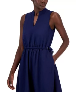 Anne Klein Women's Sleeveless Textured Drawstring-Waist Dress -VINCE CAMUTO Shop 23777225 fpx