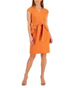 Kasper Women's V-Neck Belted Cap-Sleeve Sheath Dress