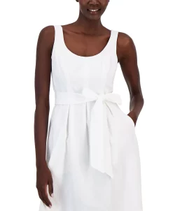 Anne Klein Women's Belted Seersucker Sleeveless Midi Dress -VINCE CAMUTO Shop 23777318 fpx
