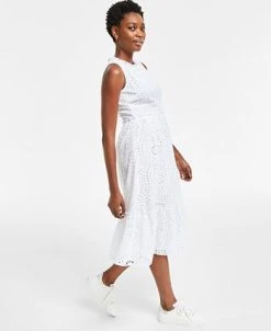 Charter Club Women's Cotton Sleeveless Eyelet Midi Dress, Created For Macy's -VINCE CAMUTO Shop 23890383 fpx