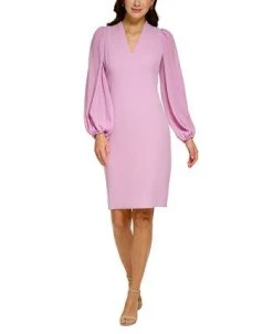 Vince Camuto Women's Balloon-Sleeve Mixed-Media Dress -VINCE CAMUTO Shop 24016436 fpx