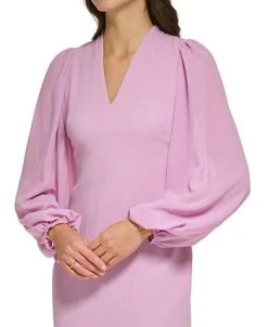 Vince Camuto Women's Balloon-Sleeve Mixed-Media Dress -VINCE CAMUTO Shop 24016438 fpx